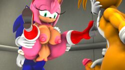 1girls 2boys 3d 3d_(artwork) amy_rose anthro big_breasts breasts female female_penetrated male male_penetrating male_penetrating_female nipples notsoanonsfm penetration penis pussy sonic_(series) sonic_the_hedgehog tails trio vaginal_penetration