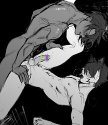 2boys aragami_oga black_and_white black_background black_hair blush breath_cloud censor_bar censored_penis gay gay_sex holostars holostars_gen_3 holostars_japan horns kageyama_shien mafia_(holostars) male male/male male_only male_penetrating male_penetrating_male penis pretty_boy sex sketch skinny spread_legs sweat virtual_youtuber yaoi