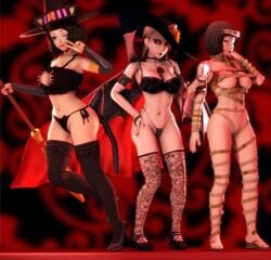 3d broom cat_ears cat_lingerie cat_tail catgirl gunchapred halloween halloween_costume mummy mummy_costume mummy_wrappings ohya_ichiko persona persona_5 reds_light_district sadayo_kawakami sae_niijima source_filmmaker tagme thong vampire vampire_girl wine_glass witch witch_hat