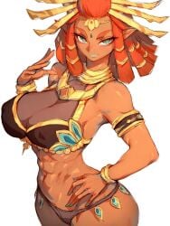 1girls abs alternate_breast_size athletic_female breasts dark-skinned_female dark_skin female fit_female fumio_(rsqkr) gerudo hourglass_figure huge_breasts nintendo red_hair riju tears_of_the_kingdom the_legend_of_zelda toned toned_female