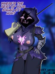 absurd_res anthro bear big_breasts breasts dialogue female fortnite fortnite:_battle_royale fur genitals gun hi_res mammal mittsu naked narrowed_eyes nipples nude purple_body purple_fur pussy ranged_weapon raven_team_leader raven_team_leader_(fortnite) rifle smug sniper_rifle solo talking_to_another weapon