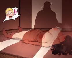 6no1 black_hair blush husband husband_and_wife hyuuga_hinata large_breasts naruto nude nude_female shocked sleeping sweat sweatdrop uzumaki_naruto wife wife_and_husband