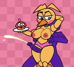 animatronic beak bird blue_eyes crushtrap cum ejaculation ejaculation_between_thighs female five_nights_at_freddy's five_nights_at_freddy's_2 hand_behind_head male nipples no_bra penis pink_nipples pink_panties purple_guy_(fnaf) purple_penis recolor sex sex_from_behind straight thigh_job thigh_sex toy_chica_(fnaf)