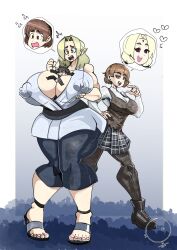 2girls ass big_ass big_breasts blonde_hair body_swap breasts brown_hair crossover female female_only grabbing_own_breast huge_breasts large_breasts makoto_niijima megami_tensei multiple_girls naruto onat onatart open_mouth persona persona_5 school_uniform shocked thick_thighs tsunade