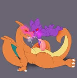 absurd_res anthro bodily_fluids charizard cum cum_on_face cum_on_penis cum_on_self cum_string cumshot duo ejaculation floating fuzefurry gay generation_1_pokemon gengar genital_fluids genitals hi_res hypnosis looking_at_another male male/male mind_control nintendo penis pokemon pokemon_(species) red_eyes scalie tongue tongue_out