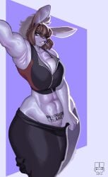 1futa 2023 2d abs anthro arca breasts bulge bunny_ears cleavage clothed clothing color erection erection_under_clothes fully_clothed futa_only futanari hi_res looking_at_viewer muscles muscular muscular_futanari navel pants pants_pull penis pubic_tattoo selfie solo solo_futa standing tattoo thumb_in_waistband tomboy wide_hips