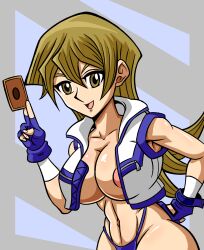 alexis_rhodes big_breasts blonde_hair card jacket nipple_slip superspacewarrior yu-gi-oh! yu-gi-oh!_arc-v