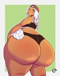 1girls 2022 absurd_res ass big_ass bikini bottom_heavy braided_hair braided_ponytail breasts curvy dark-skinned_female dark_elf dark_skin dumptruck_ass elf elf-san_wa_yaserarenai elf_female fat female female_focus gigantic_ass hips huge_ass huge_thighs humanoid kuroeda long_hair looking_back massive_ass medium_hair mochiistar pointy_ears purple_eyes solo solo_female solo_focus swimsuit thick_ass thick_thighs thighs volleyball white_hair wide_hips