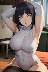 1girls ai_generated ass big_breasts bikini blue_hair boruto:_naruto_next_generations breasts clothed_female female female_focus female_only front_view hyuuga_hinata light-skinned_female light_skin looking_at_viewer milf missessai naruto naruto_(series) navel smile smiling smiling_at_viewer solo solo_female solo_focus white_eyes