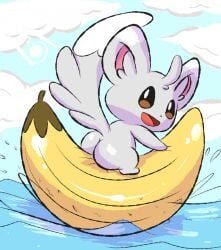 ass ass_focus banana fur furry looking_at_viewer minccino mincheeto pokémon_(species) pokemon pokemon_(species) tagme tail water