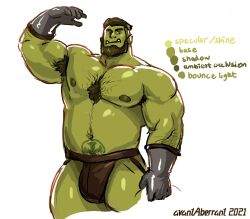 armpit_hair avantaberrant balls bara beard big_balls big_penis bulge chest_hair facial_hair green_body green_skin jockstrap male male_only muscles muscular orc penis solo solo_male