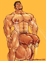 1boy abs avantaberrant balls bara big_balls big_penis body_hair boner cum diphallia diphallism erection facial_hair foreskin human human_only intact lactation male male_focus male_lactation male_only multi_penis muscles muscular muscular_male nude partially_retracted_foreskin penis penis_piercing solo solo_focus solo_male uncircumcised uncut