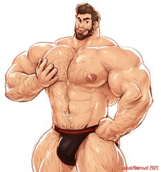 abs adam_ellis avantaberrant balls bara barazoku beard big_balls big_muscles big_penis body_hair bulge facial_hair huge_muscles human human_only jockstrap jockstrap_only male male_only muscles muscular muscular_male pecs penis solo solo_male sweat sweating tongue_out