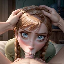 1boy 1girls ai_generated angry angry_face anna_(frozen) arbitrary blowjob blue_eyes braided_hair braided_twintails cum cum_in_mouth cum_in_throat cute deepthroat deepthroat_mark disney eye_contact fellatio female forced_oral frozen_(film) ginger hands_on_head head_grab hi_res innocent looking_at_viewer oral oral_creampie orange_hair penis penis_in_mouth petite pov questionable_consent saliva saliva_drip saliva_trail sloppy stable_diffusion teenager throatpie tight_throat twintails young