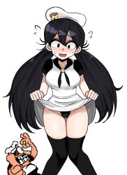 1boy 2023 black_eyes black_hair black_panties blush duo fan_character female female_focus flashing_panties flying_sweatdrops lifting_skirt long_hair male okay_sign panties peppina_and_the_magical_tower_of_pizza peppina_ramen_(ketartdragon) peppino_spaghetti pixel_art pizza_tower ppppddd siksang1160 skirt_lift sweat thighhighs thumbs_up twintails white_background