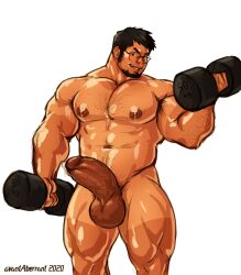 avantaberrant balls bara big_balls big_penis boner erection facial_hair glasses human human_only male male_only muscles muscular nude penis solo solo_male weightlifting