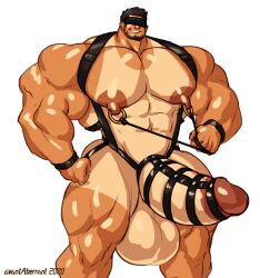 avantaberrant balls bara big_balls big_penis blindfold blindfolded boner erection facial_hair harness human human_only male male_only muscles muscular penis solo solo_male tanline