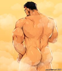 ass avantaberrant balls bara big_balls big_penis facial_hair glasses human human_only male male_only muscles muscular musk nude penis solo solo_male sweat sweating