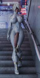 1futa 3d balls big_balls big_breasts big_penis blindfold bodysuit breasts casual_exposure casual_nudity exposed_penis futa_only futanari hairband half-erect huge_cock intersex light-skinned_futa light_skin nier nier:_automata nipples penis short_hair solo stairs stevencarson testicles white_hair yorha_2b