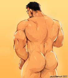 ass avantaberrant balls bara big_balls big_penis facial_hair glasses human human_only male male_only muscles muscular nude penis solo solo_male sweat sweating