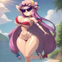 ai_generated armpits bimbo bimbo_body bimbofication bimbofied body_modification corset dollification female hourglass_figure huge_ass huge_breasts implied_transformation midriff npg8993 panties patchouli_knowledge permanent_smile smile sunglasses sunnification thick_thighs thin_waist touhou transformation wide_hips