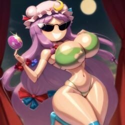 ai_generated armpits bimbo bimbo_body bimbofication bimbofied body_modification corset dollification female hourglass_figure huge_ass huge_breasts implied_transformation midriff npg8993 panties patchouli_knowledge permanent_smile smile sunglasses sunnification thick_thighs thin_waist tinted_eyewear touhou transformation wide_hips