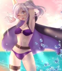 alternate_costume bikini breasts female female_only fire_emblem fire_emblem_awakening fire_emblem_heroes kaze_aira nintendo official_alternate_costume open_mouth purple_bikini purple_swimsuit robin_(female)_(summer)_(fire_emblem) robin_(fire_emblem) robin_(fire_emblem)_(female) solo swimsuit