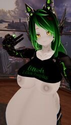 1futa 3d futa_only futanari green_hair implied_futanari kiwiplaysvr milf mostly_nude nude nude_futanari solo vore vore_belly vrchat