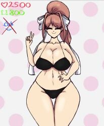 1girls 2023 alternate_breast_size big_breasts bikini breasts closed_eyes clothed clothed_female doki_doki_literature_club female female_only full_comfort full_comfort_(strip_game) full_comfort_monika_(strip_game) green_eyes huge_breasts monika_(doki_doki_literature_club) part_4 smile solo solo_female strip_game undressing