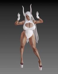 3d 3d_(artwork) big_ass blue_toenail_polish bodybuilder bunny_ears bunny_girl cleavage dark_skin dark_skinned_female gloves high_heels honey_select ihateasuka large_breasts leotard long_hair long_hair_female miruko muscles my_hero_academia platform_footwear platform_heels red_eyes simple_background stripper_heels studio_neo thick_thighs toenail_polish white_hair white_hair_female