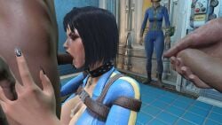 3d artist_request bethesda_softworks black_hair black_lipstick blowjob collar cum cum_on_breasts cum_on_face fallout fallout_(series) fallout_4 female female_protagonist human large_breasts queen_of_spades screenshot short_hair skin_tight sole_survivor sole_survivor_(female) straight tagme vault_dweller vault_girl vault_meat vault_suit