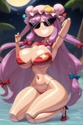 ai_generated armpits bimbo bimbo_body bimbofication bimbofied body_modification corset dollification female high_heels hourglass_figure huge_ass huge_breasts implied_transformation midriff npg8993 panties patchouli_knowledge permanent_smile smile sunglasses sunnification thick_thighs thin_waist touhou transformation wide_hips