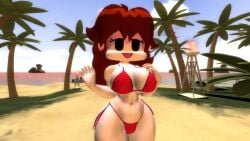 1girls 3d 3d_(artwork) alternate_version_available beach bikini breasts female female_only friday_night_funkin girlfriend_(friday_night_funkin) open_mouth open_smile public smile solo solo_female thhypercombine