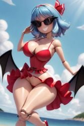 ai_generated armpits bimbo bimbo_body bimbofication bimbofied body_modification corset dollification female hourglass_figure huge_ass huge_breasts implied_transformation midriff npg8993 panties permanent_smile remilia_scarlet smile sunglasses sunnification thick_thighs thin_waist touhou transformation wide_hips