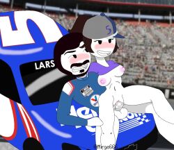 1boy 1girls 2020s 2023 beard blush bottomless breasts breasts_out chevrolet chevrolet_camaro commission facial_hair firesuit hat hendrick_motorsports hendrickcars.com heterosexual jaiden jaiden_animations kyle_larson mirge666 mob_face nascar nascar_cup_series ponytail purple_shirt race_car race_car_driver racecar real_person shirt_lift shirt_up stock_car straight vaginal_penetration valvoline white_body white_skin youtube youtuber