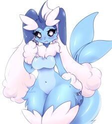 1girls 2023 big_breasts black_sclera blue_body blue_fur blush blush_lines breasts bunny bunny_ears bunny_girl cetacean_tail cheek_tuft eeveelution eyelashes featureless_breasts featureless_crotch female female_only fluffy furry furry_only generation_1_pokemon generation_4_pokemon hybrid ivyuun long_tail looking_at_viewer lopunny navel neck_fluff not_porn open_mouth pokémon_(species) pokemon pokemon_(species) pokemon_fusion pokemon_infinite_fusion signature simple_background tail tongue vaporeon white_eyes white_fur