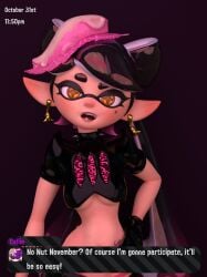 1futa 2022 3d beauty_mark blender boob_window breasts callie_(splatoon) clothed clothing crop_top earrings futa_only futanari gloves inkling inkling_girl kaijuking looking_at_viewer mole no_nut_november splatoon talking_to_viewer underboob