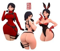 1girls 2023 3d 3d_(artwork) ada_wong ada_wong_(adriana) artist_logo artist_name ass black_hair brown_eyes bunny_ears bunny_ears_(cosmetic) bunnysuit capcom curvaceous female female_only gloves heart kumi_art looking_at_viewer multiple_views nude nude_female resident_evil resident_evil_4 resident_evil_4_remake solo sweater sweater_dress thick_thighs very_high_resolution white_background wide_hips wink winking_at_viewer