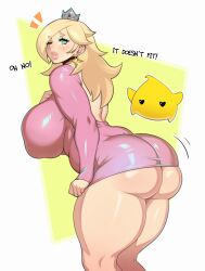 1girls absurd_res ass big_ass big_breasts big_butt big_thighs bimbo blonde_hair blue_eyes breasts busty butt crown dialogue english_text fat_ass fat_man female female_only foxicube huge_breasts huge_thighs inconvenient_ass inconvenient_butt long_hair long_legs luma mario_(series) nintendo princess princess_rosalina royalty short_dress struggling struggling_to_fit super_mario_galaxy thick_thighs thunder_thighs thunderthighs tight_clothing top_heavy voluptuous