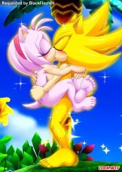 amy_rose anthro barefoot bbmbbf blush breasts closed_eyes curled_toes feet female french_kiss humanoid_feet kissing leg_lock male male/female mobian_(species) mobius_unleashed naked nude open_mouth palcomix sega small_breasts soles sonic_(series) sonic_the_hedgehog sonic_the_hedgehog_(series) super_amy super_sonic toe_curl toes tongue tongue_out toon.wtf