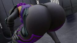 3d animated ass ass_focus ass_shake black_hair bodysuit female from_behind from_side gloves huge_ass jiggle kishi leaning leaning_forward long_hair paladins shiny shiny_clothes skin_tight skye_(paladins) solo tagme thick_thighs twerking video video