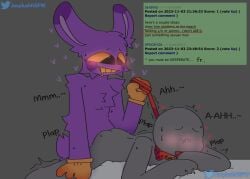 2boys anthro bed_sheet bunny bunny_ear bunny_ears bunny_tail collar doxy__foxy00 drooling fluffy furry furry_male gay gloves jax_(the_amazing_digital_circus) low_res male male/male male_focus pulling_collar purple_body purple_fur request rule_34_comment tagme the_amazing_digital_circus trembling y/n yaoi ych yellow_eyes yellow_mouth