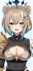 :3 cleavage cute hazumi_aileen indie_virtual_youtuber large_breasts lion_girl lioness looking_at_viewer mole mole_on_breast smile smiling virtual_youtuber youtube