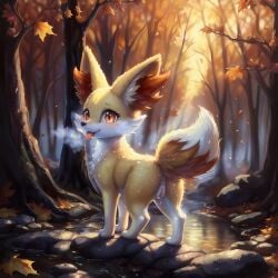 1girls ai_generated anus autumn autumn_leaves canine cheek_tuft cute eyelashes female female_only fennekin feral feral_only forest_background fox fox_ears fox_tail generation_6_pokemon in_forest inner_ear_fluff looking_at_viewer orange_eyes orange_fur paws pokémon_(species) pokemon pokemon_(species) pokemon_xy presenting presenting_hindquarters pussy pussy_juice pussy_juice_drip raised_tail steamy_breath tail tongue tongue_out venisoncreampie white_fur yellow_body yellow_fur