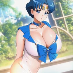 ai_generated ami_mizuno big_breasts bishoujo_senshi_sailor_moon blue_eyes blue_hair breasts cleavage clothing futanurse huge_breasts large_breasts sailor_mercury