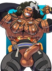 2d balls big_penis dark-skinned_male male male_only mauga nsfw overwatch overwatch_2 penis simple_background watermark