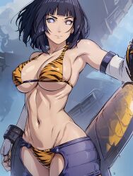 1girls ai_generated big_breasts blue_hair boruto:_naruto_next_generations breasts female female_focus female_only hyuuga_hinata light-skinned_female light_skin looking_at_viewer midriff milf missessai naruto naruto_(series) navel solo solo_female solo_focus white_eyes