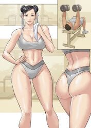 1girls ass big_breasts black_eyes black_hair capcom chun-li cirenk cleavage female female_only looking_at_viewer sportswear street_fighter street_fighter_6 thick_thighs toned toned_female twin_buns underwear very_high_resolution