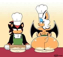 1boy 1girls 1male ass ass_focus big_ass big_butt bubble_ass bubble_butt cooking food food_play huge_ass huge_butt ineptoutcast naked rouge_the_bat sega shadow_the_hedgehog sitting_on_food sonic_(series) sonic_the_hedgehog_(series)