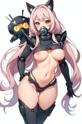 ai_art ai_generated android anime_style bruh cat_ears gas_mask_idk genderswap long_hair nipples pink_hair robot robot_girl robot_humanoid roko_basilisk rule_63 scp-9163 scp_foundation scp_guard small_breasts smaller_female yellow_eyes